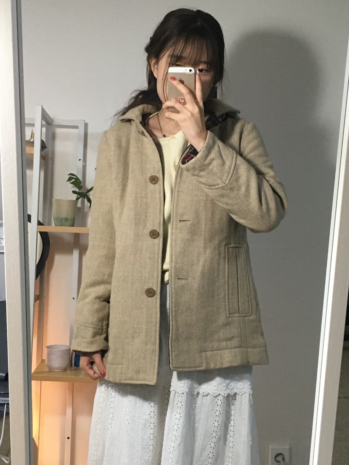 베이지 울 후드 코트 상품이미지1