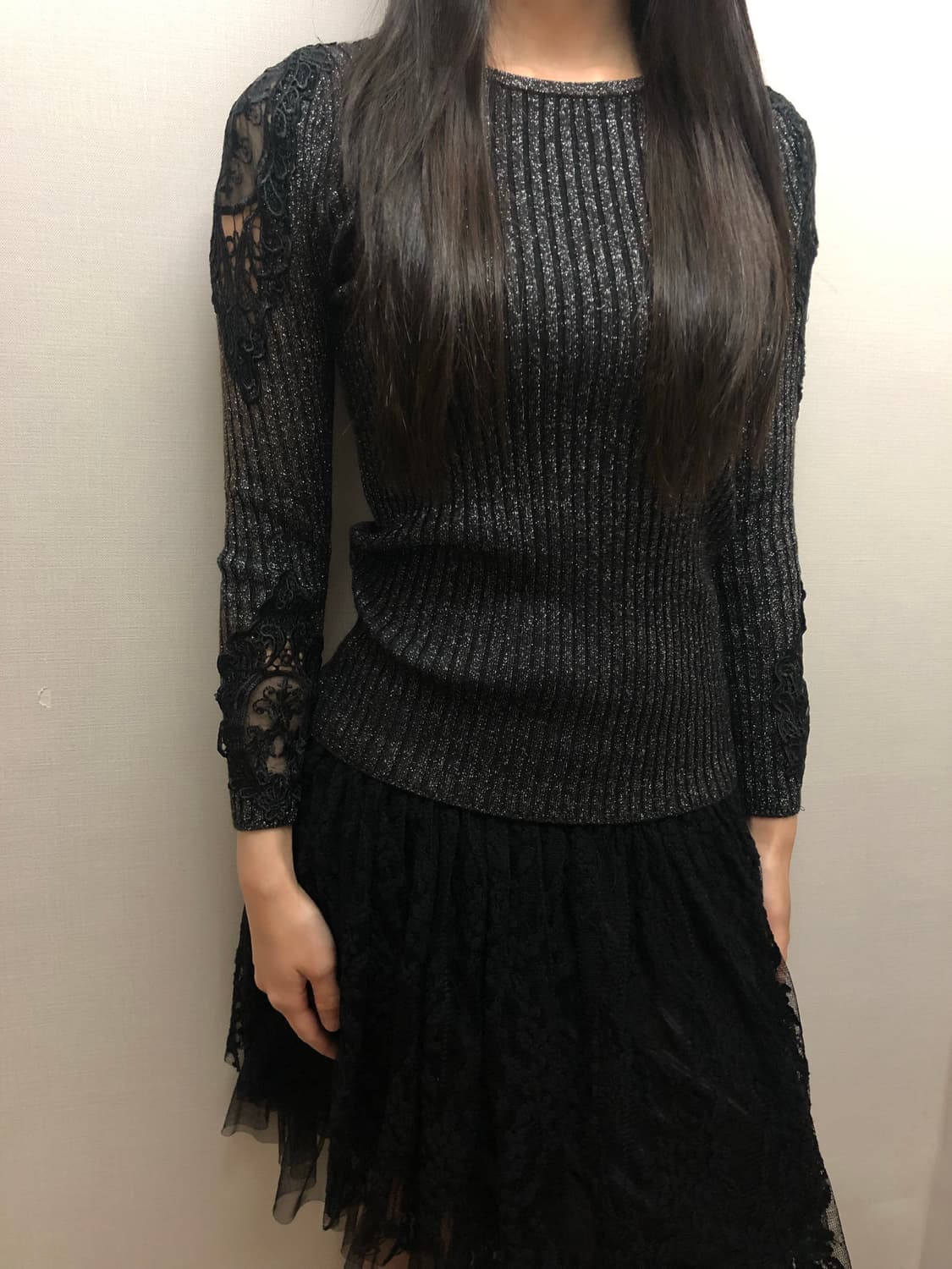 빈티지 블랙 레이스 글리터 니트 상품이미지5