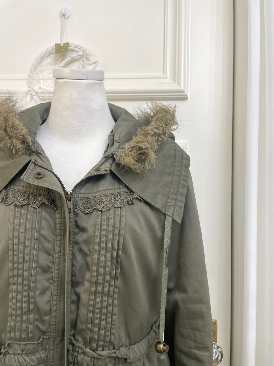 AXES FEMME khaki lace point fur hoodie 상품이미지7