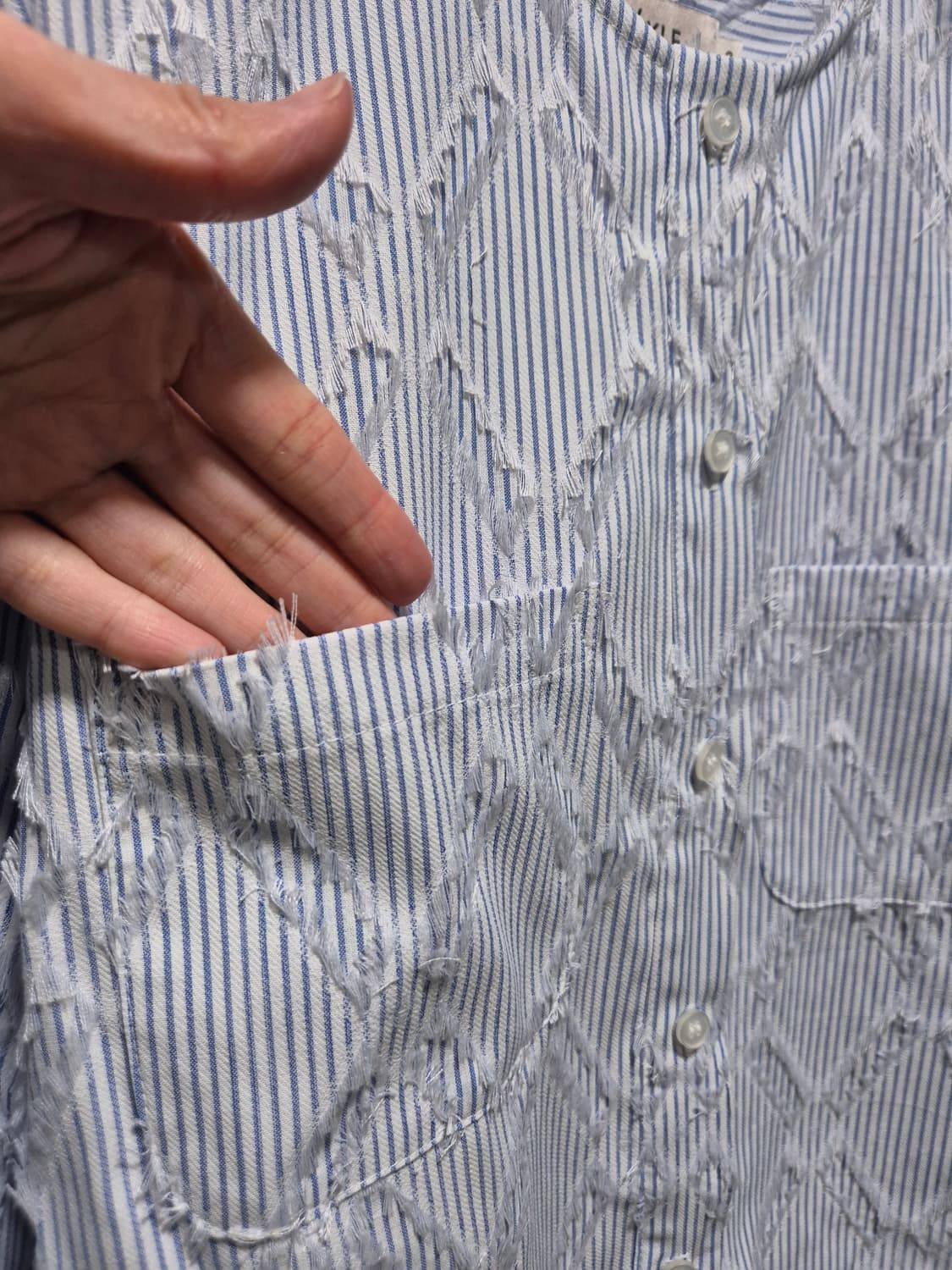 빈티지 봄여름 하늘색 스트라이프 프린지 숏 자켓 상품이미지3