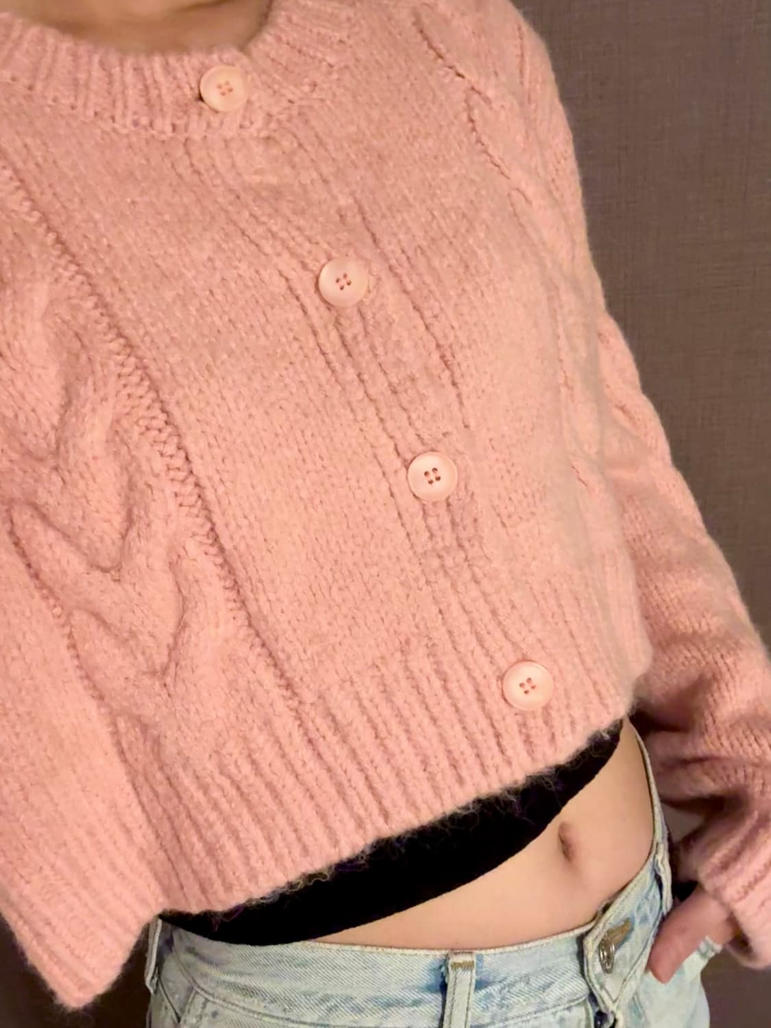 El Bosque 핑크 꽈배기 크롭 니트 F 상품이미지2