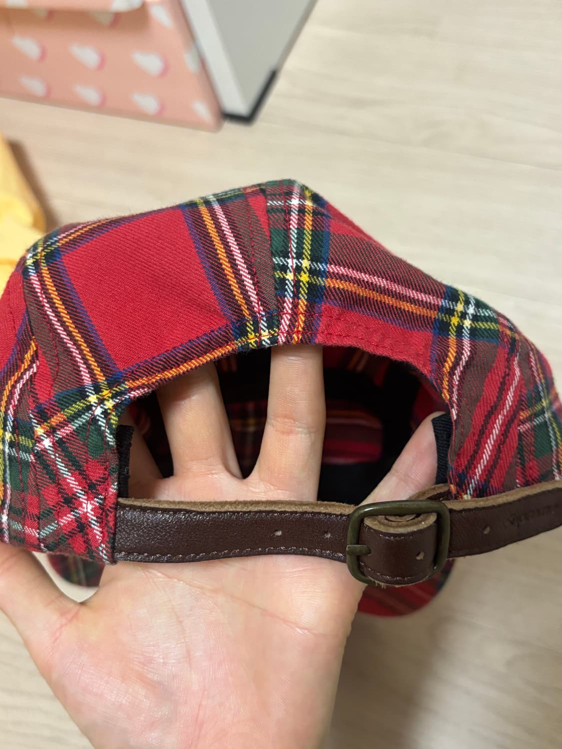 20FW 슈프림 타탄체크 캡 레드 상품이미지3