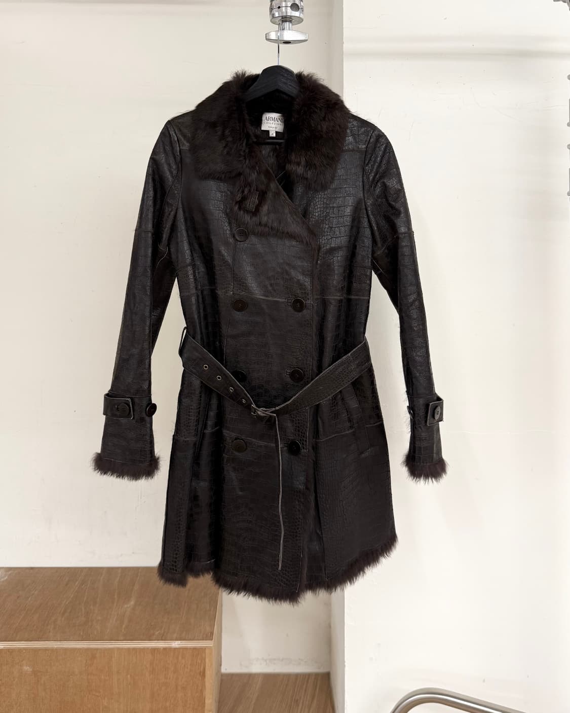 아르마니 꼴레지오니 브라운 텍스처드 레더코트 상품이미지1