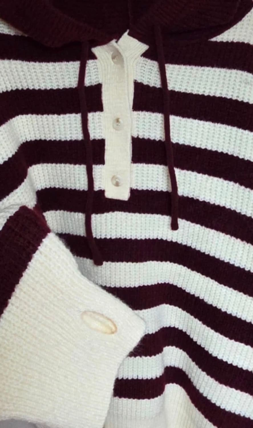 (실착2회) 후드 니트 버건디 스트라이프 오버핏 상품이미지3