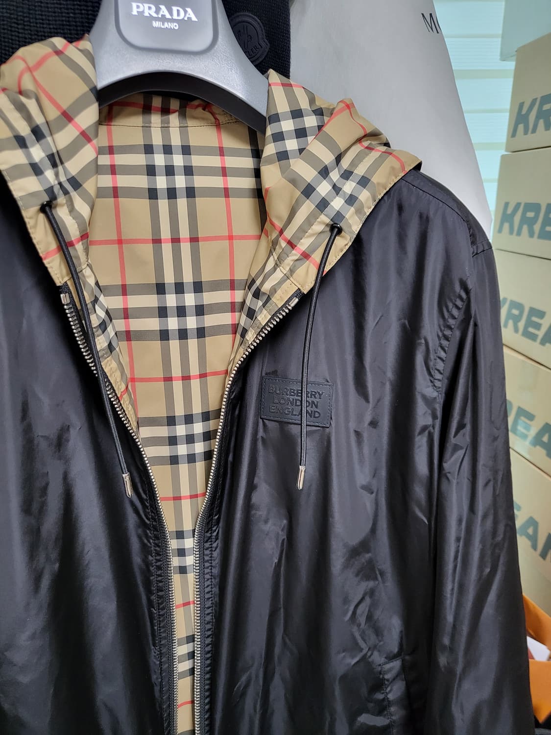 버버리 리버시블 체크 바람막이 자켓 L 상품이미지6