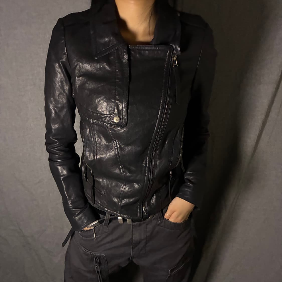 vintage black leather jacket 상품이미지4