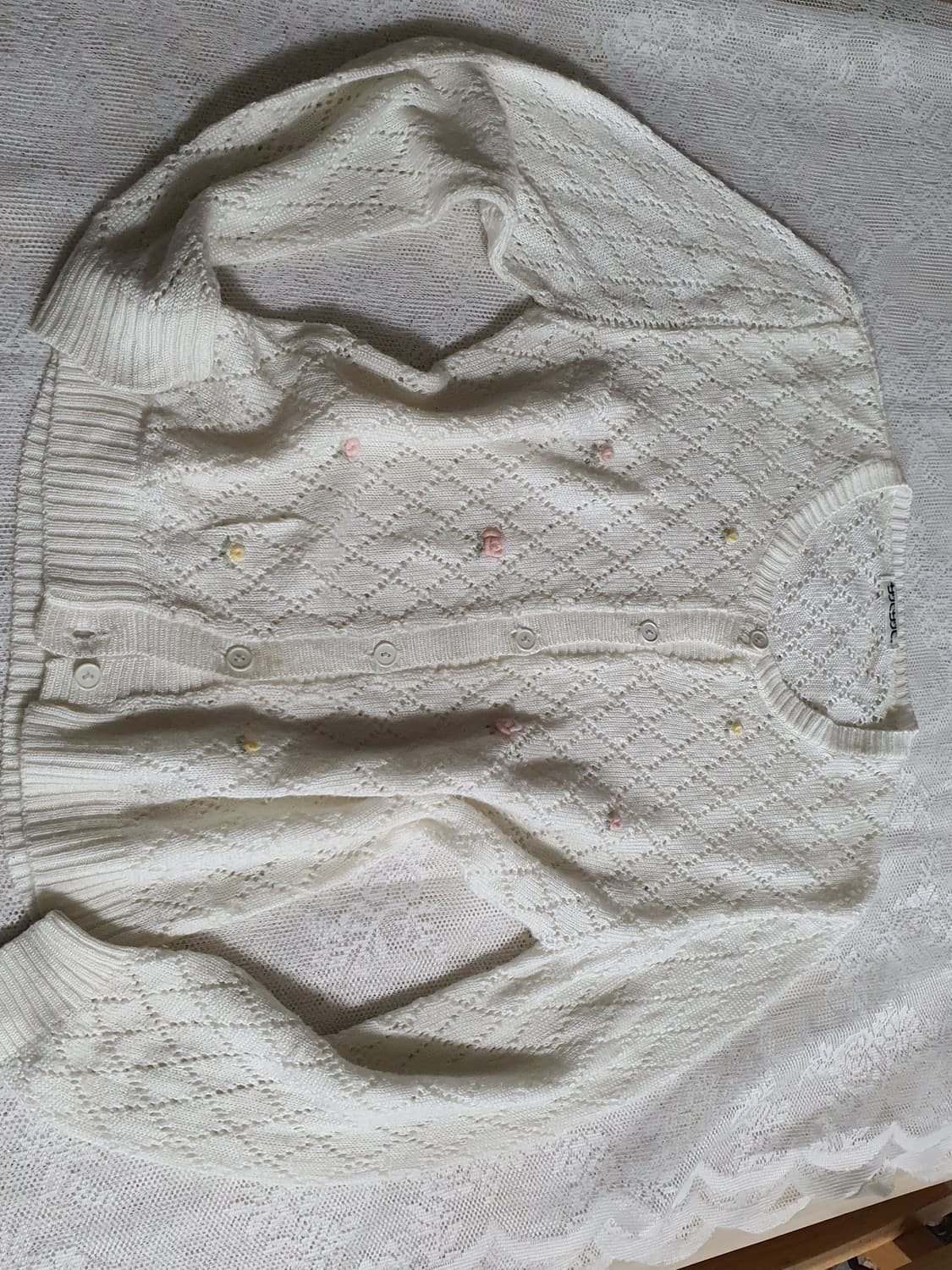 [일본빈티지] 플라워 자수 화이트 니트 가디건 상품이미지4