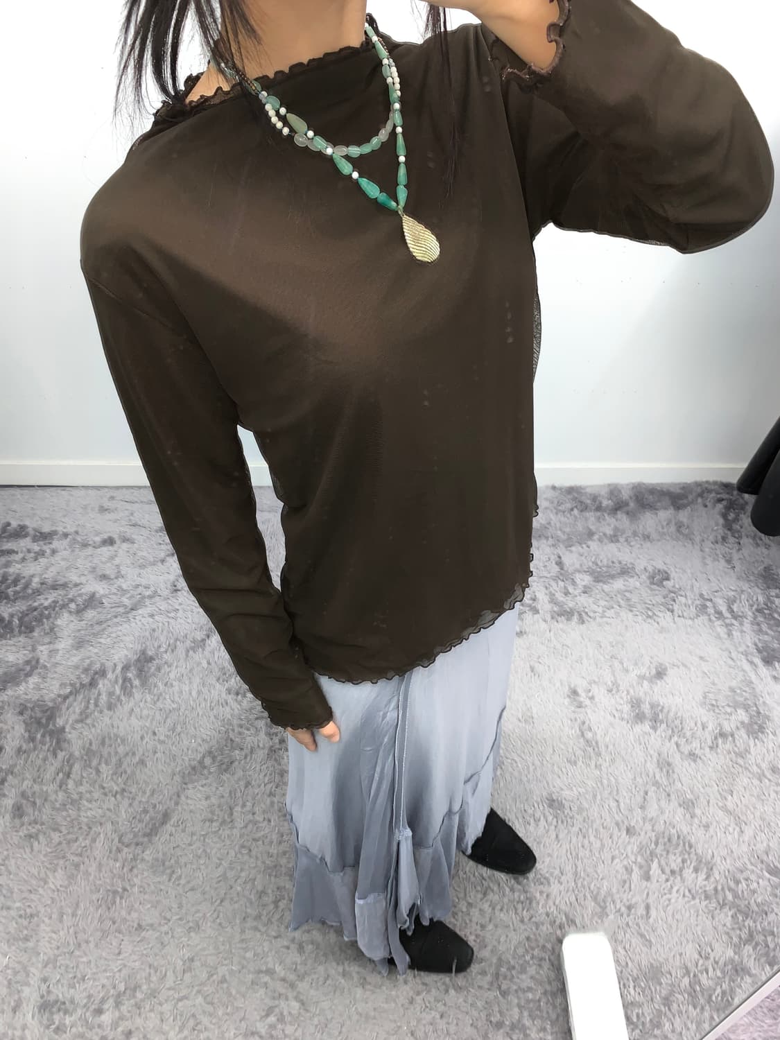 시스루 브라운 탑 상품이미지2