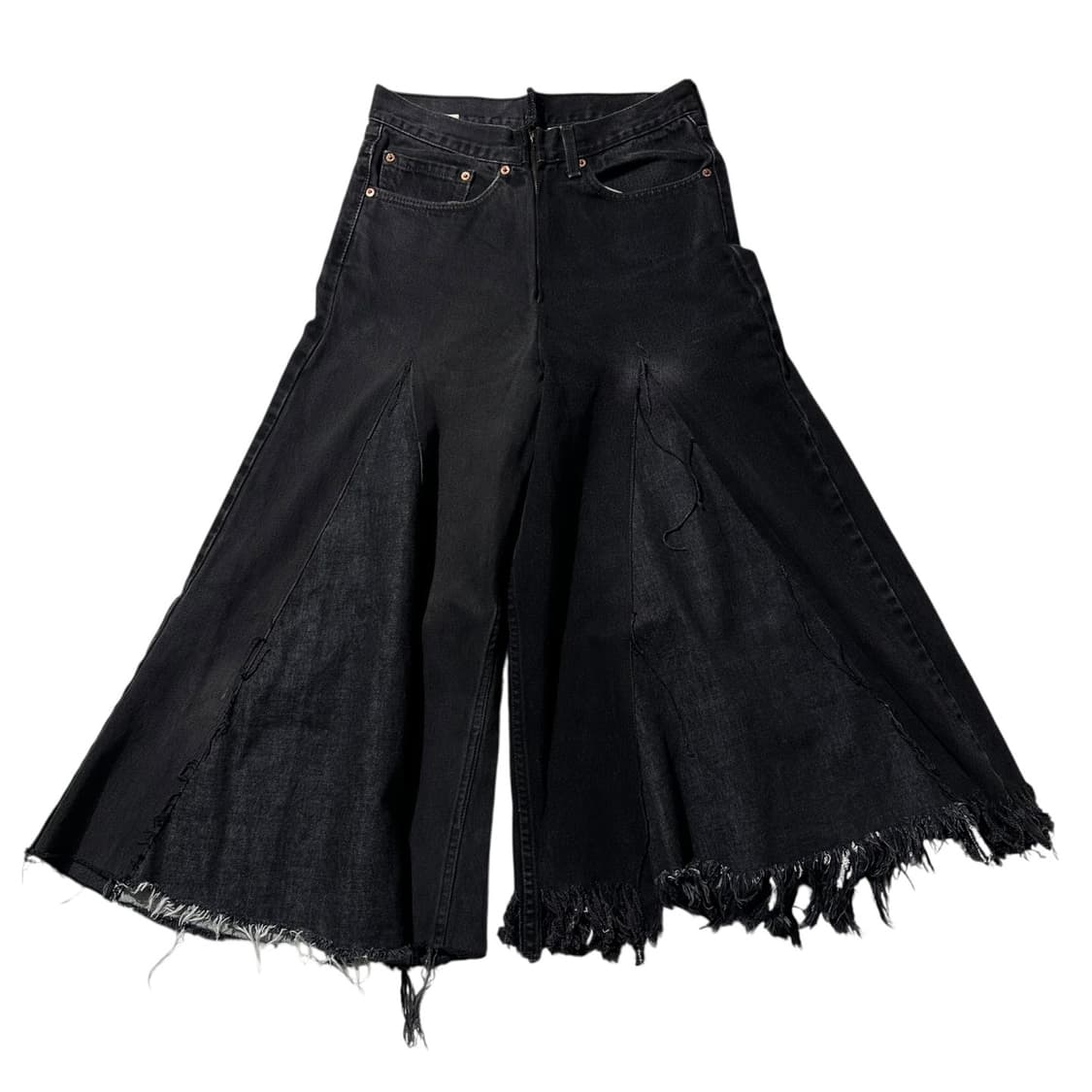 나나서카 버티컬리 컷 프린지 와이드 데님 팬츠 상품이미지1