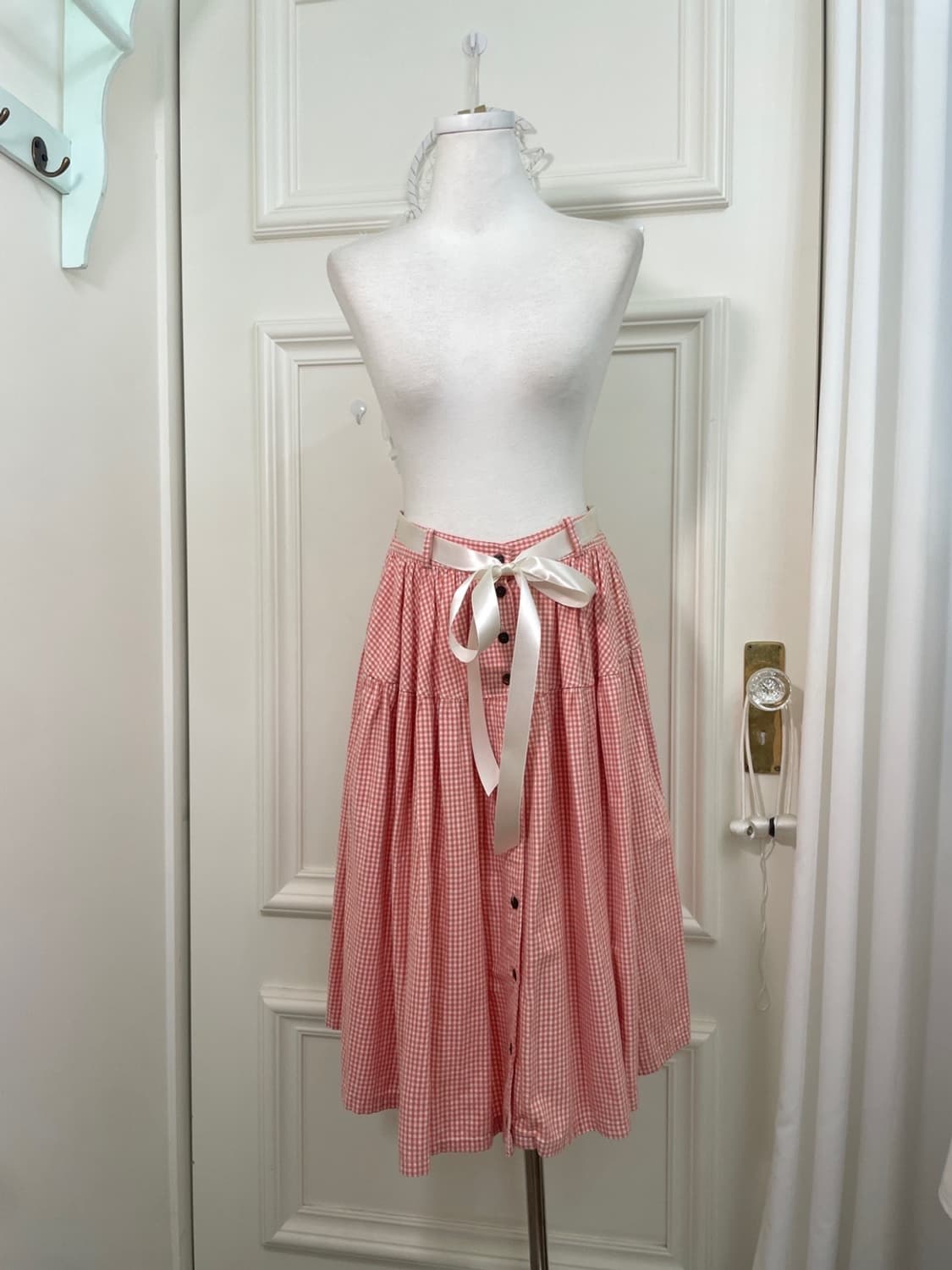 pink gingham check tired banding skirt 상품이미지1