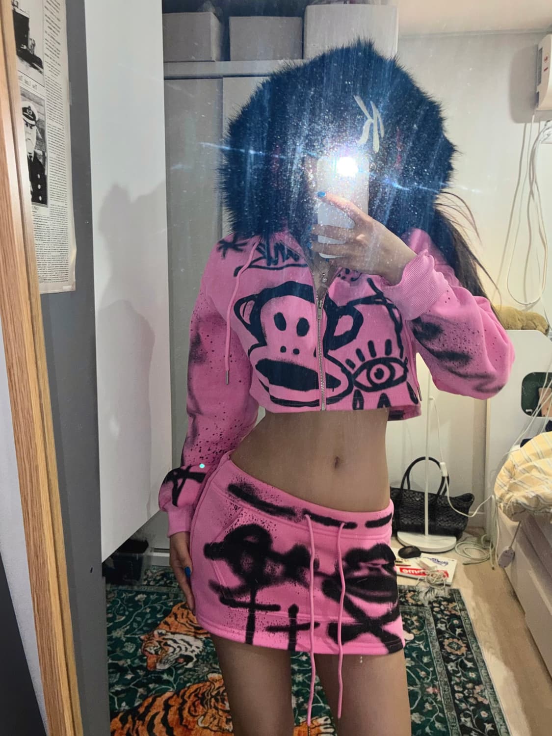 폴 프랭크 갸루 치마 후드집업 투피스 상품이미지2