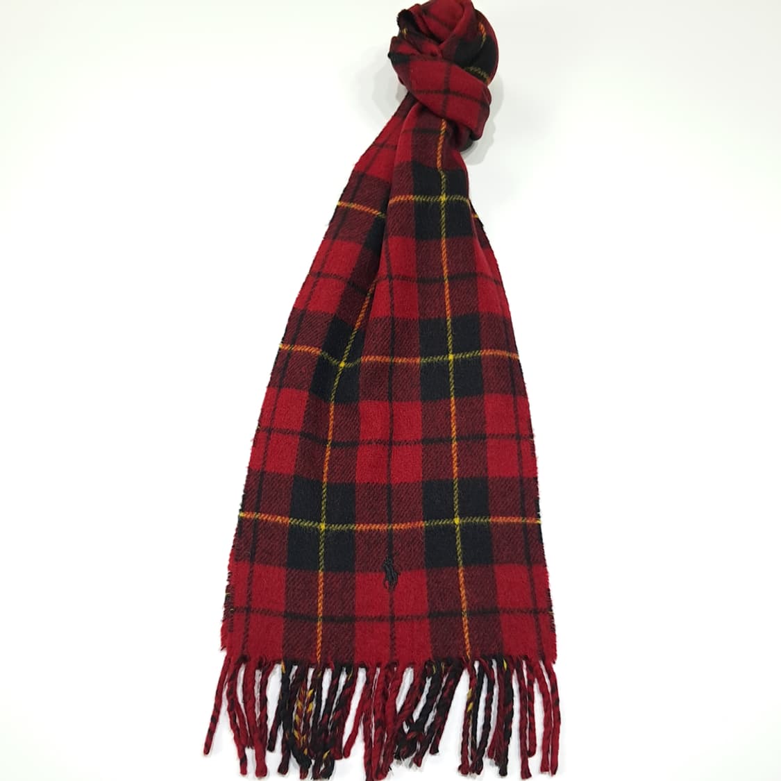MX477 폴로 90s 이태리판 울 타탄 포니 레드 머플러 목도리 상품이미지1
