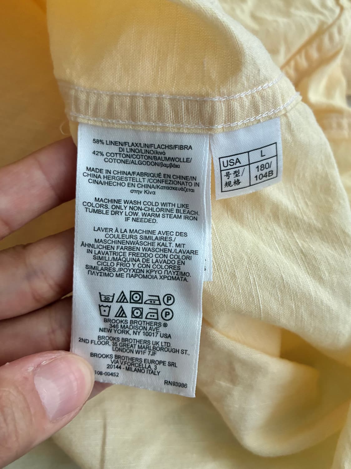 L) 브룩스 브라더스 린넨 코튼 셔츠 옐로우 상품이미지5