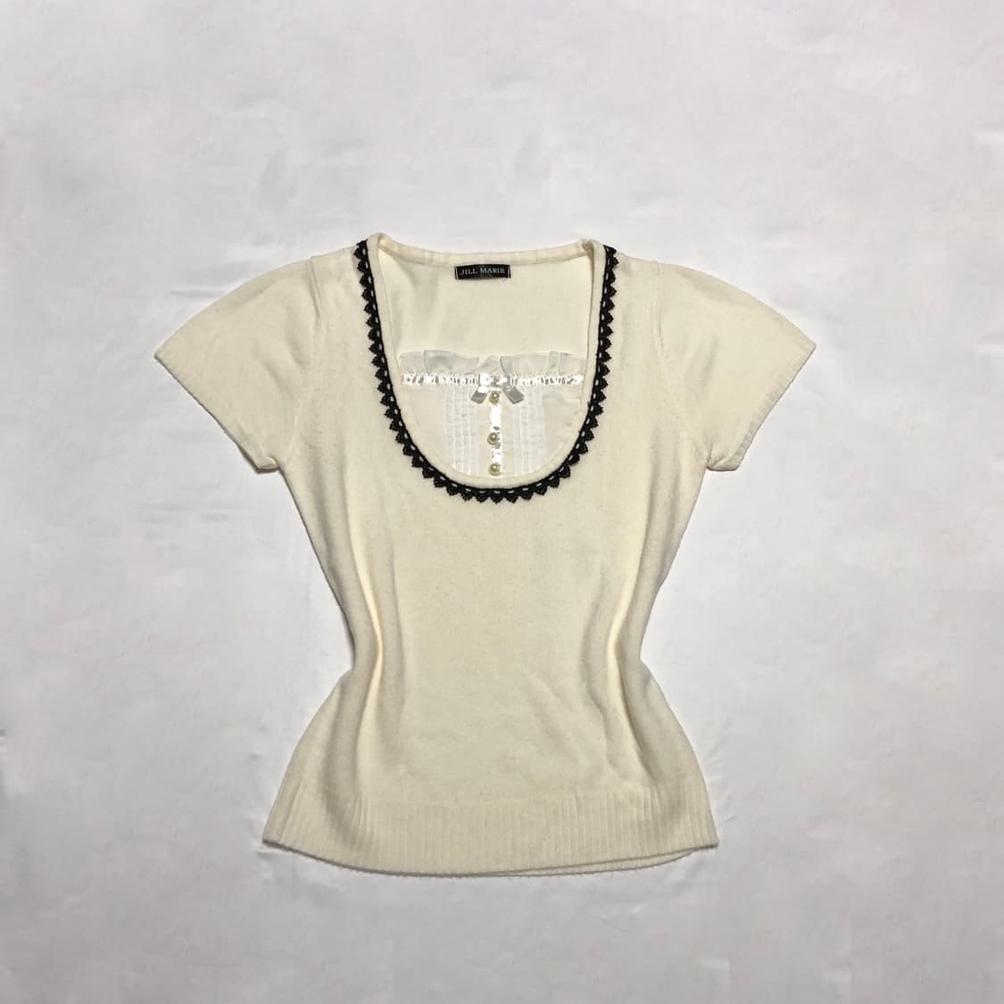 리본 로걀 니트 반팔 가디건 세트 화이트 상품이미지3