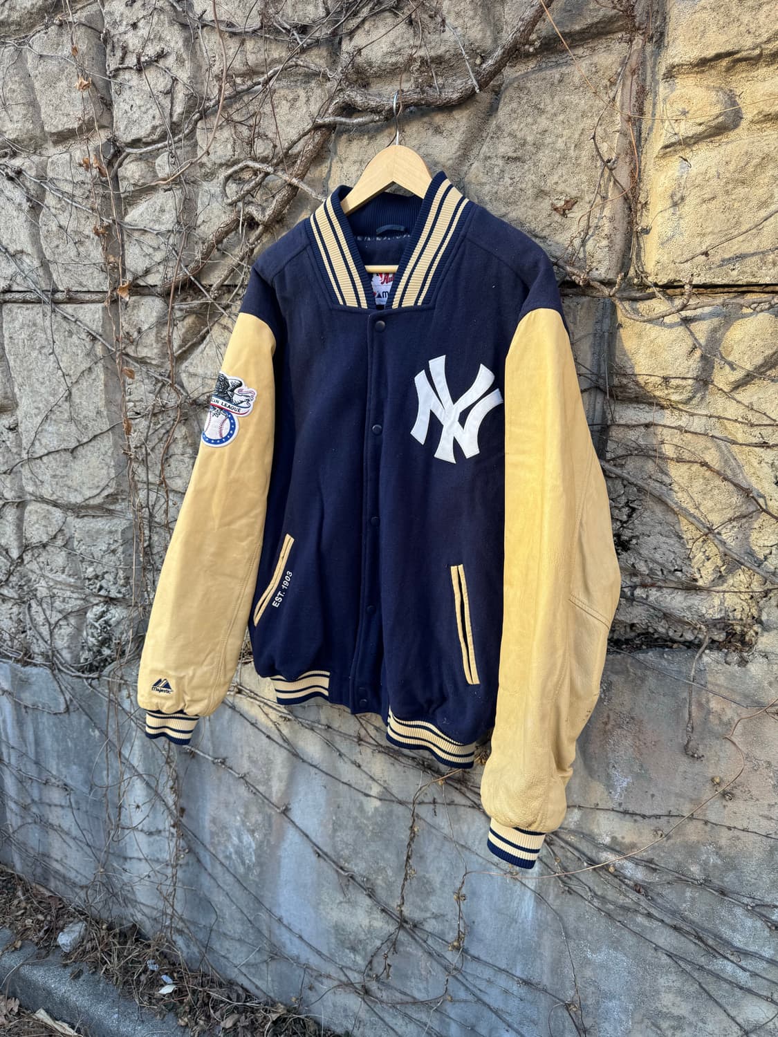 90s 마제스틱 빈티지 뉴욕 양키스 울 레더암 바시티 자켓 xl 상품이미지3