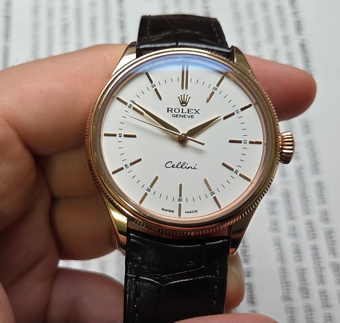 레어] 롤렉스 셀리니 50505 18K로즈골즈 올금통 화이트판 남성용 상품이미지1