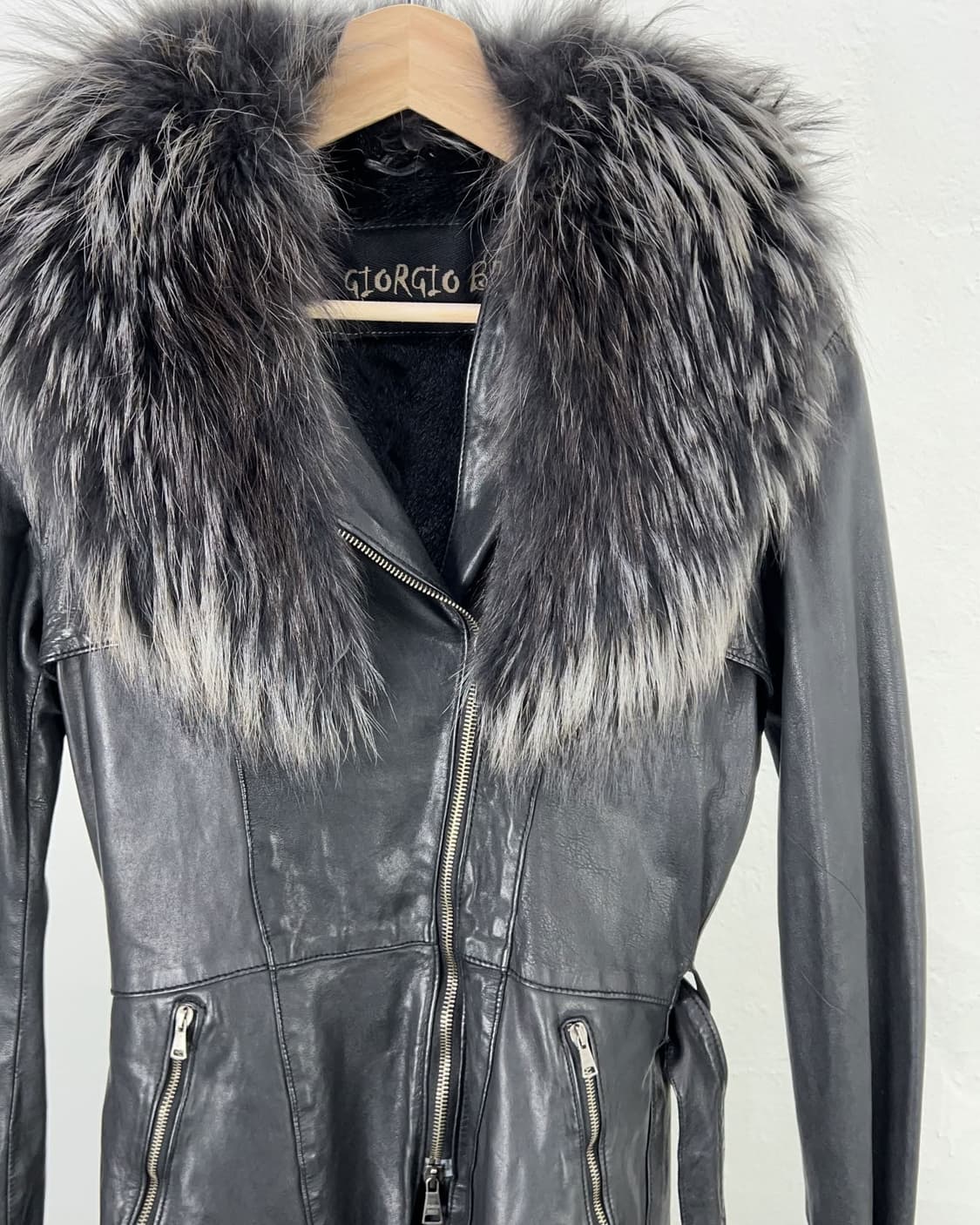 조르지오 브라토 폭스 퍼 벨티드 쉽 레더 코트  상품이미지3