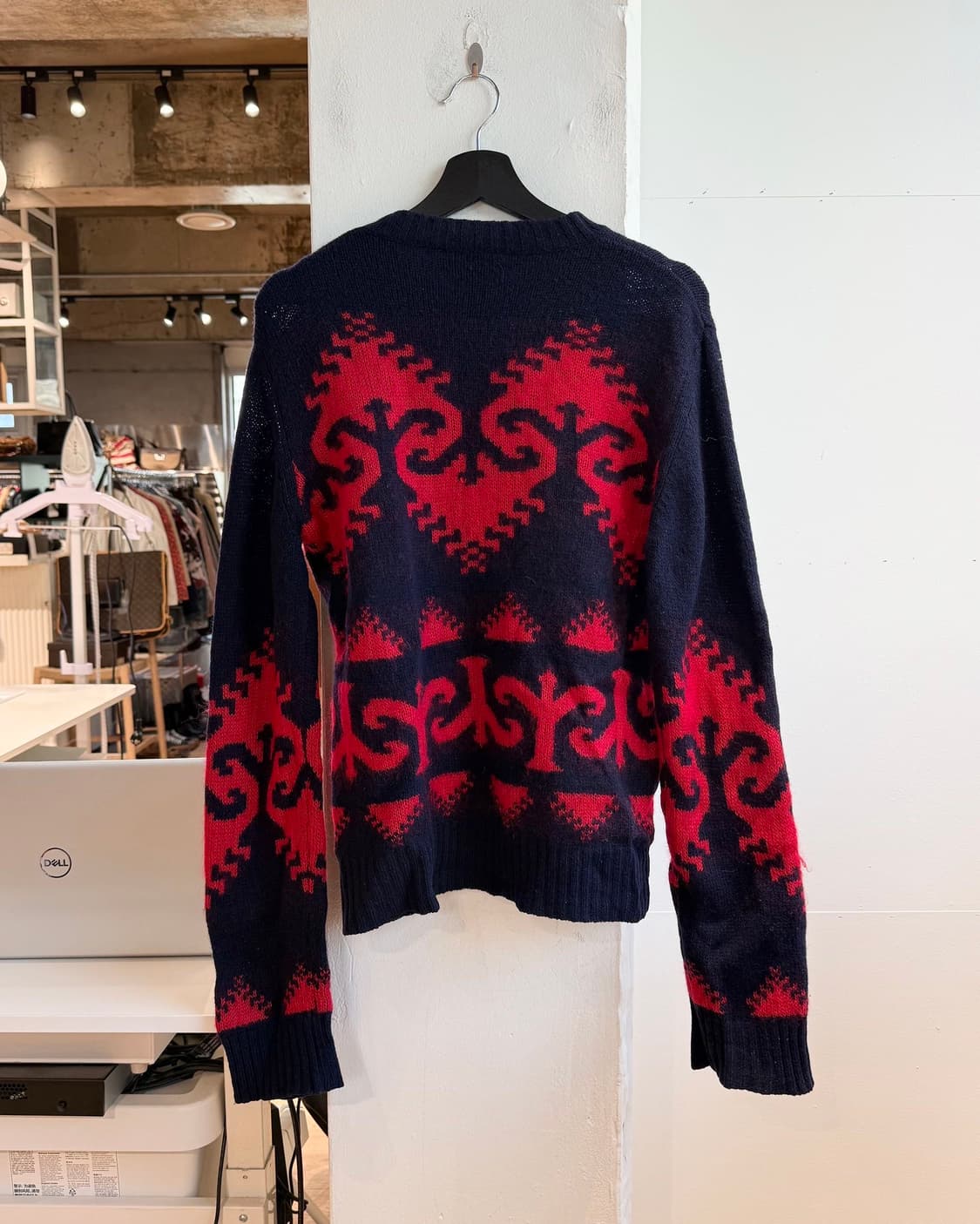 비비안 웨스트우드 맨 네이비 레드 자카드 울 니트  상품이미지7