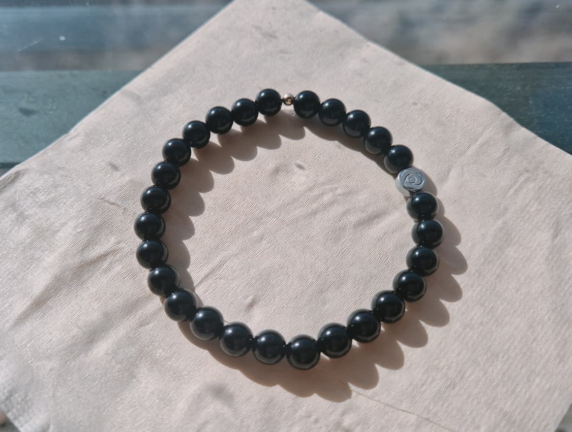 천연 오닉스 & 14k 골드필드 & 장미포인트 팔찌 상품이미지1