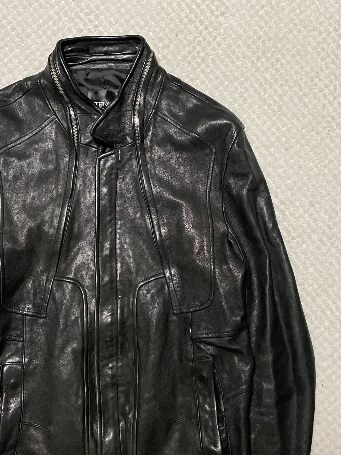 TEMPO HOMME 웨스턴 무드 램스킨 양가죽 지퍼라인 절개 레더  상품이미지3