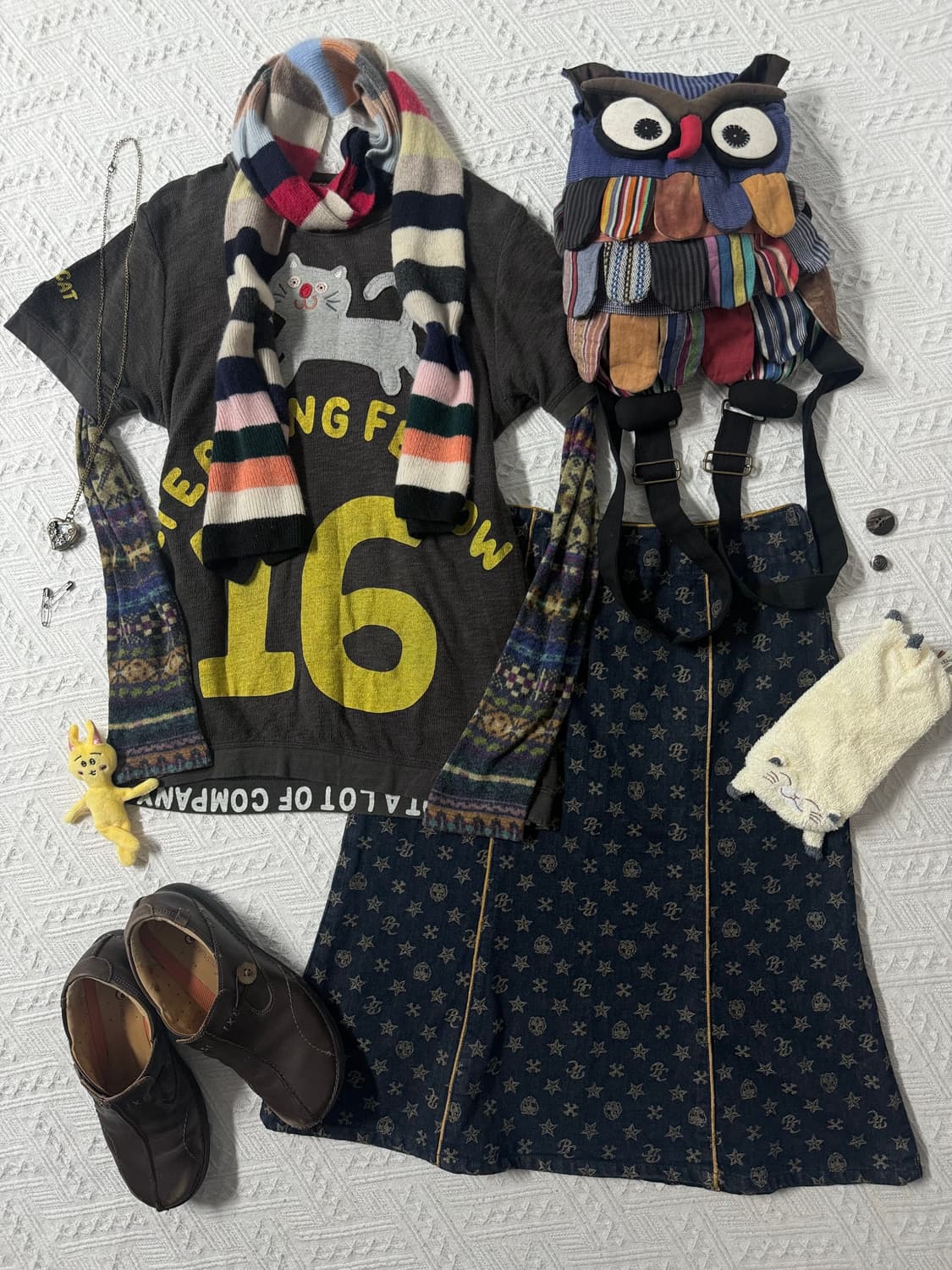 캣츠 패치 노르딕 티 캐시미어 머플러 데님 스커트 4pcs SET 상품이미지1
