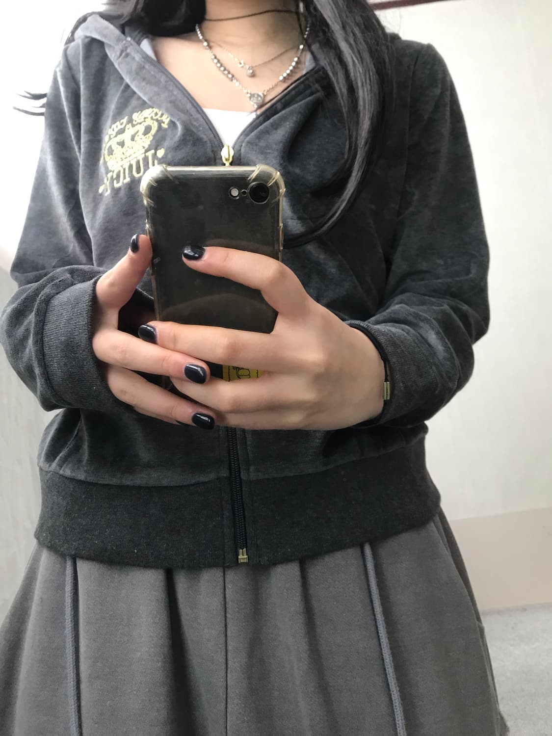 쥬씨꾸뛰르 그레이 벨벳 후드집업 상품이미지5