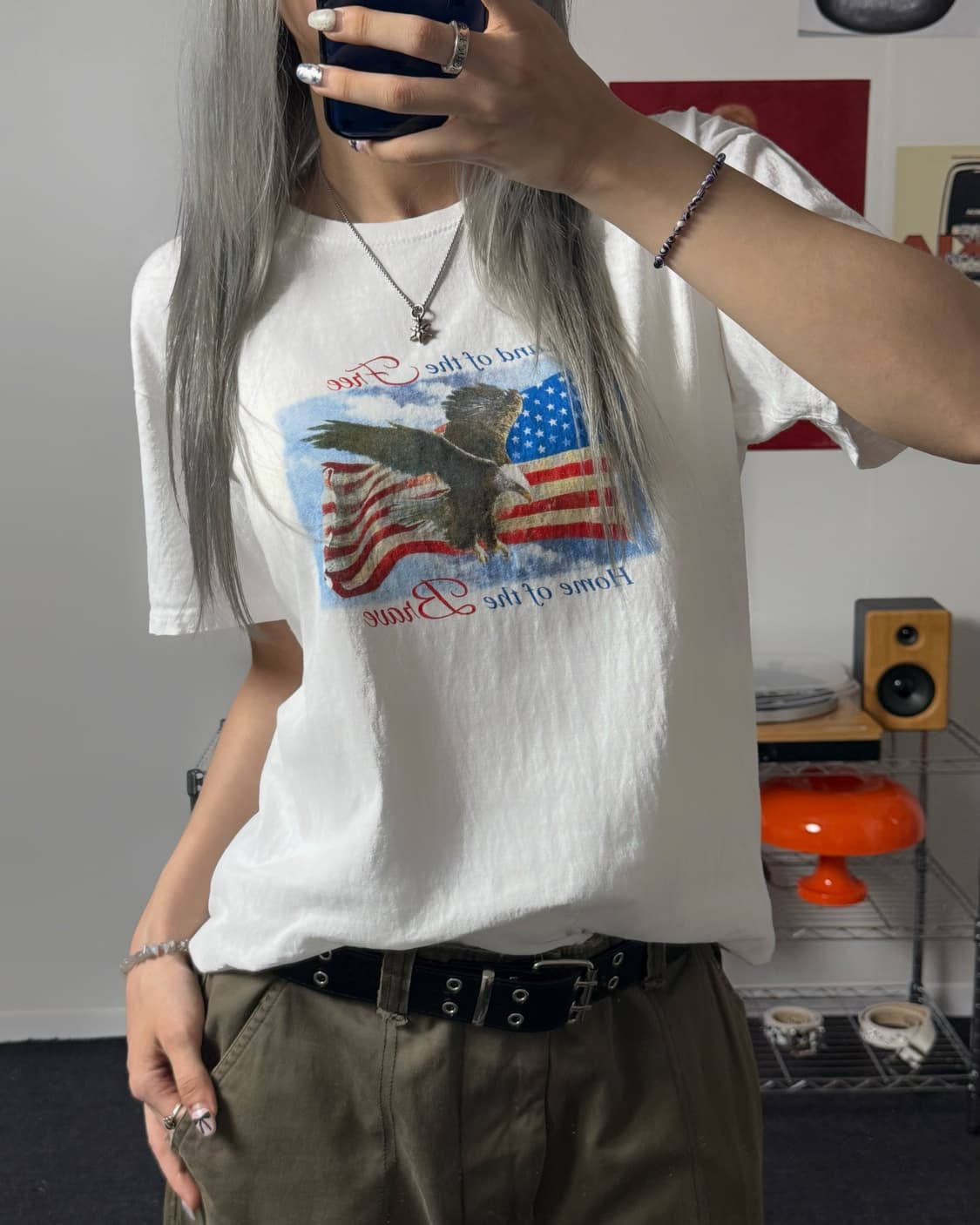 USA 빈티지 아메리칸 이글 화이트 반팔 티셔츠  상품이미지2