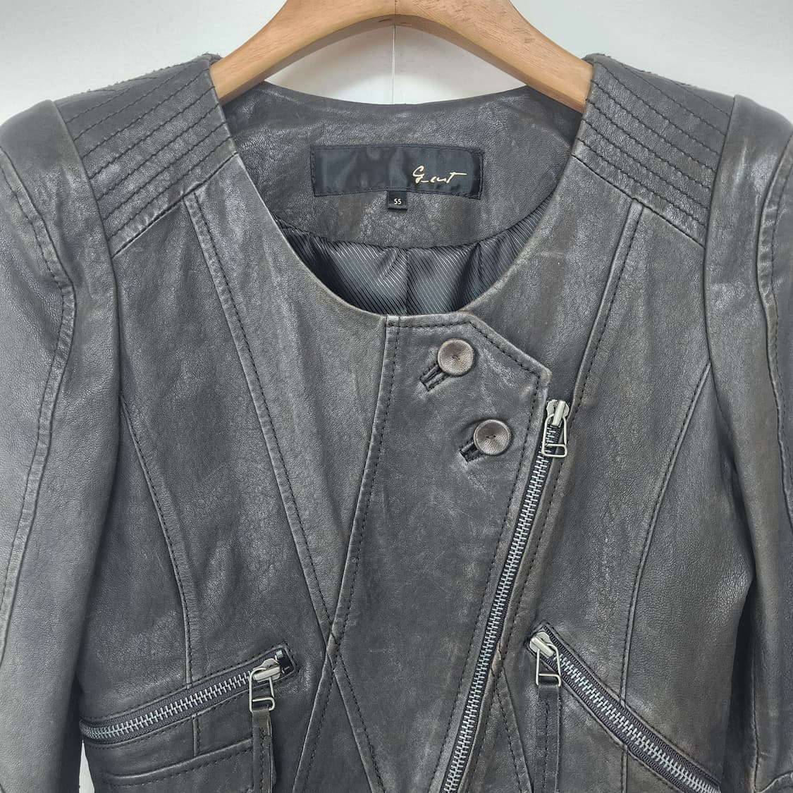 지컷 가죽 라이더 자켓 블랙 상품이미지2