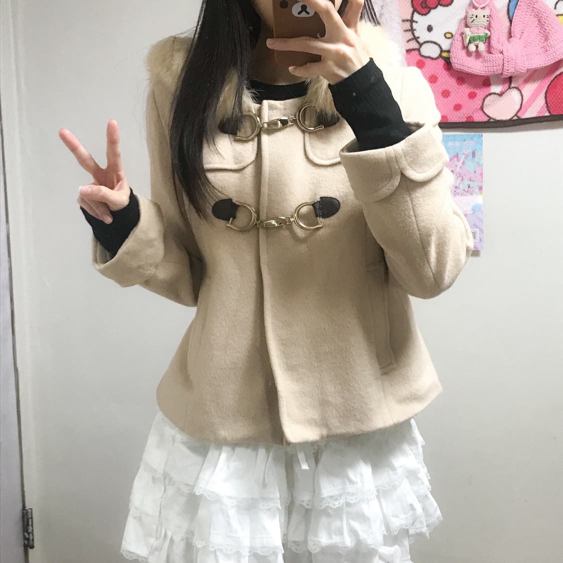 빈티지 라떼 더플 후드 퍼 코트 히메갸루 로걀 라떼 이시하라사토미 모리걸 상품이미지1