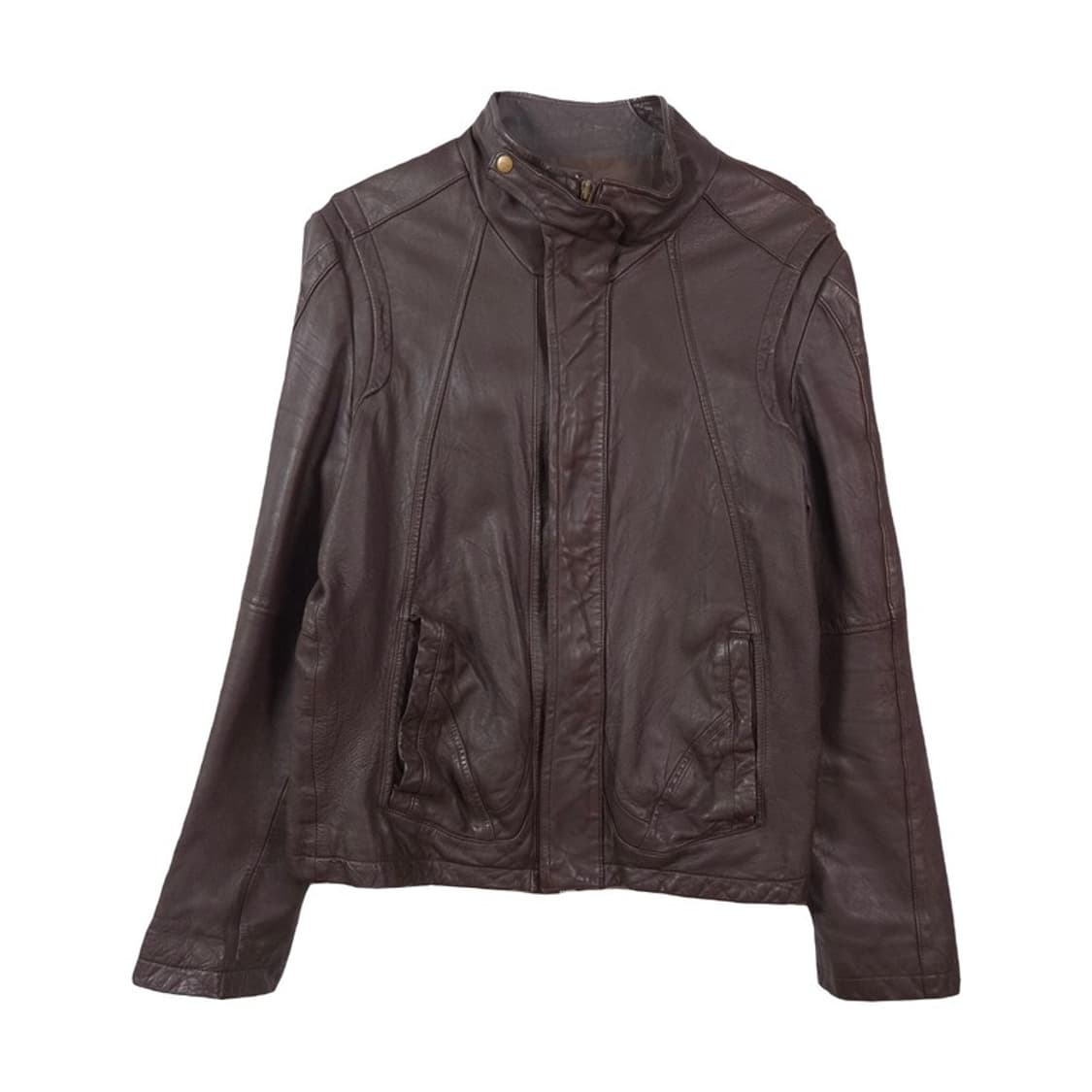 ITALY 프리미엄 양가죽 하이넥 절개 레더 자켓 XL 상품이미지1