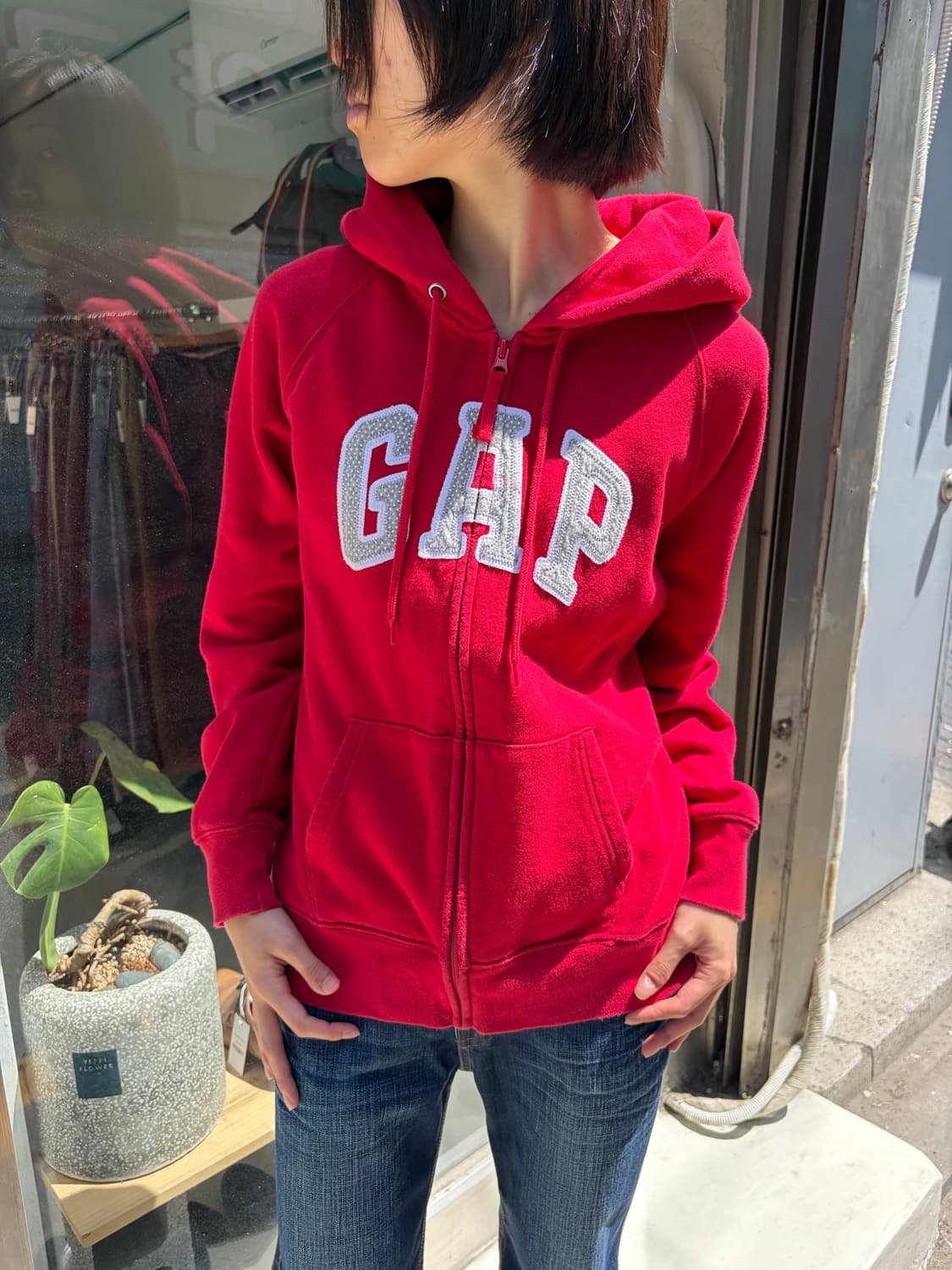 GAP 로고 패치 레드 후드집업 L 상품이미지2