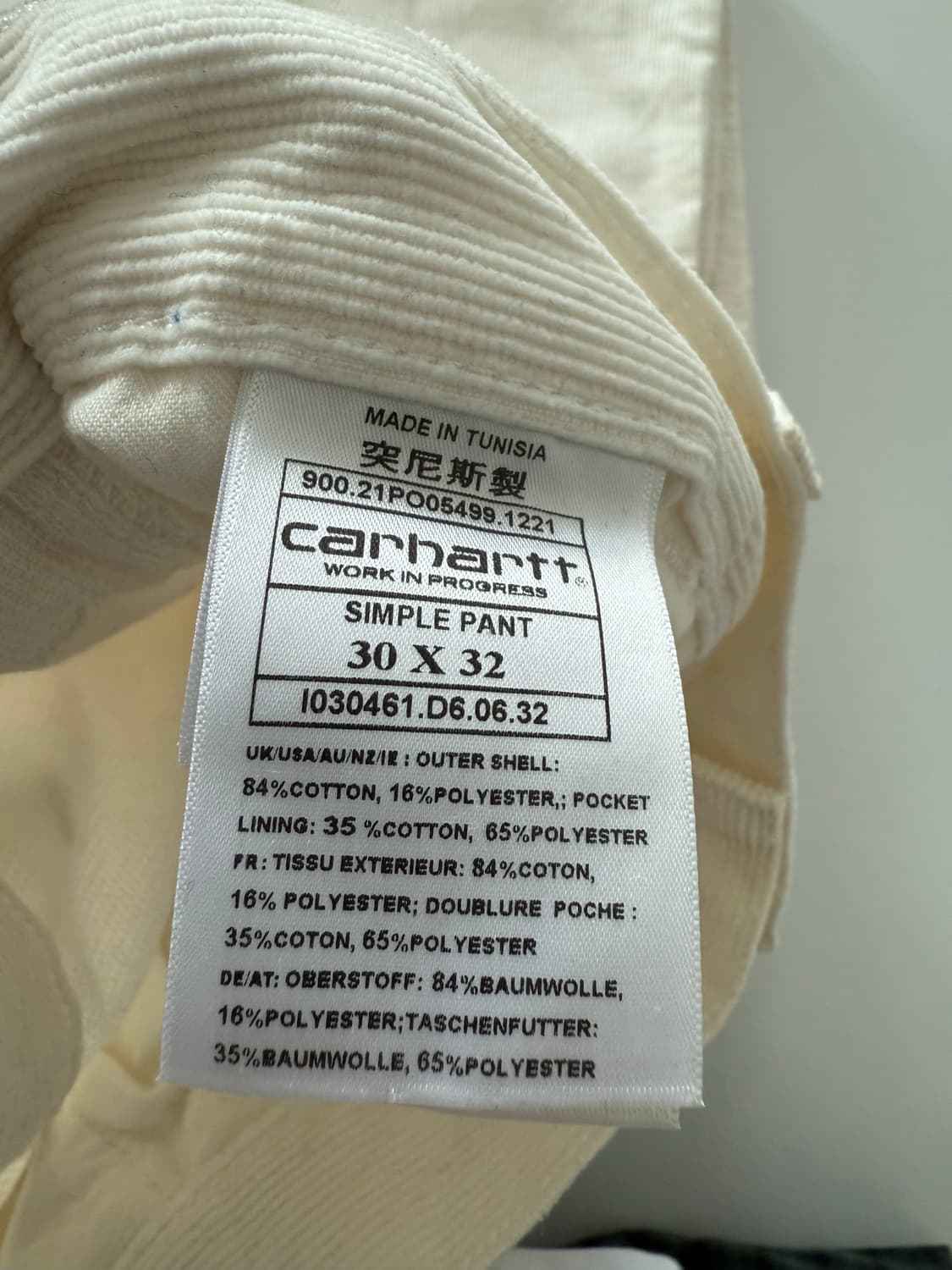 칼하트 심플 팬츠 코듀로이 상품이미지2