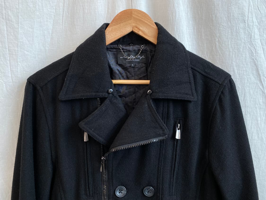 블랙 울혼방 피코트(M-L) 상품이미지4