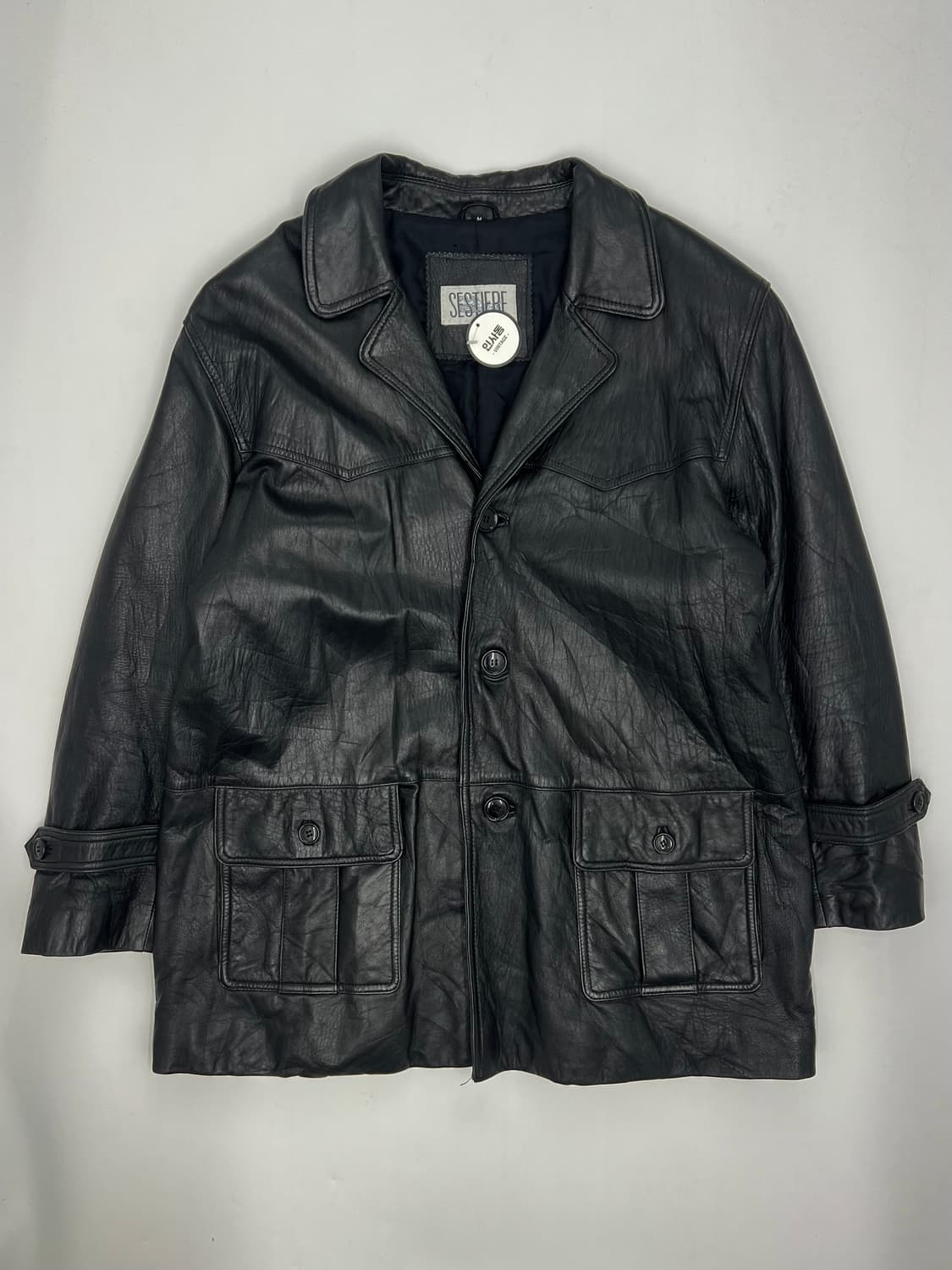 빈티지 버튼 디테일 롱 레더자켓 상품이미지1