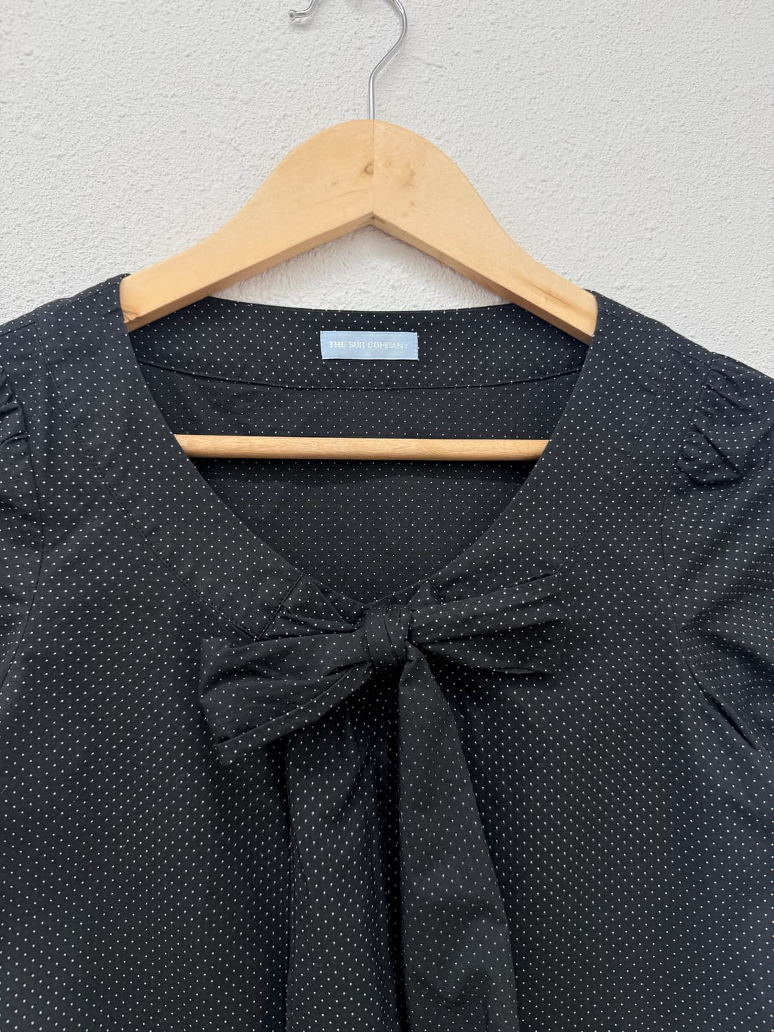 빈티지 블랙 도트 리본 셔츠 블라우스 상품이미지3