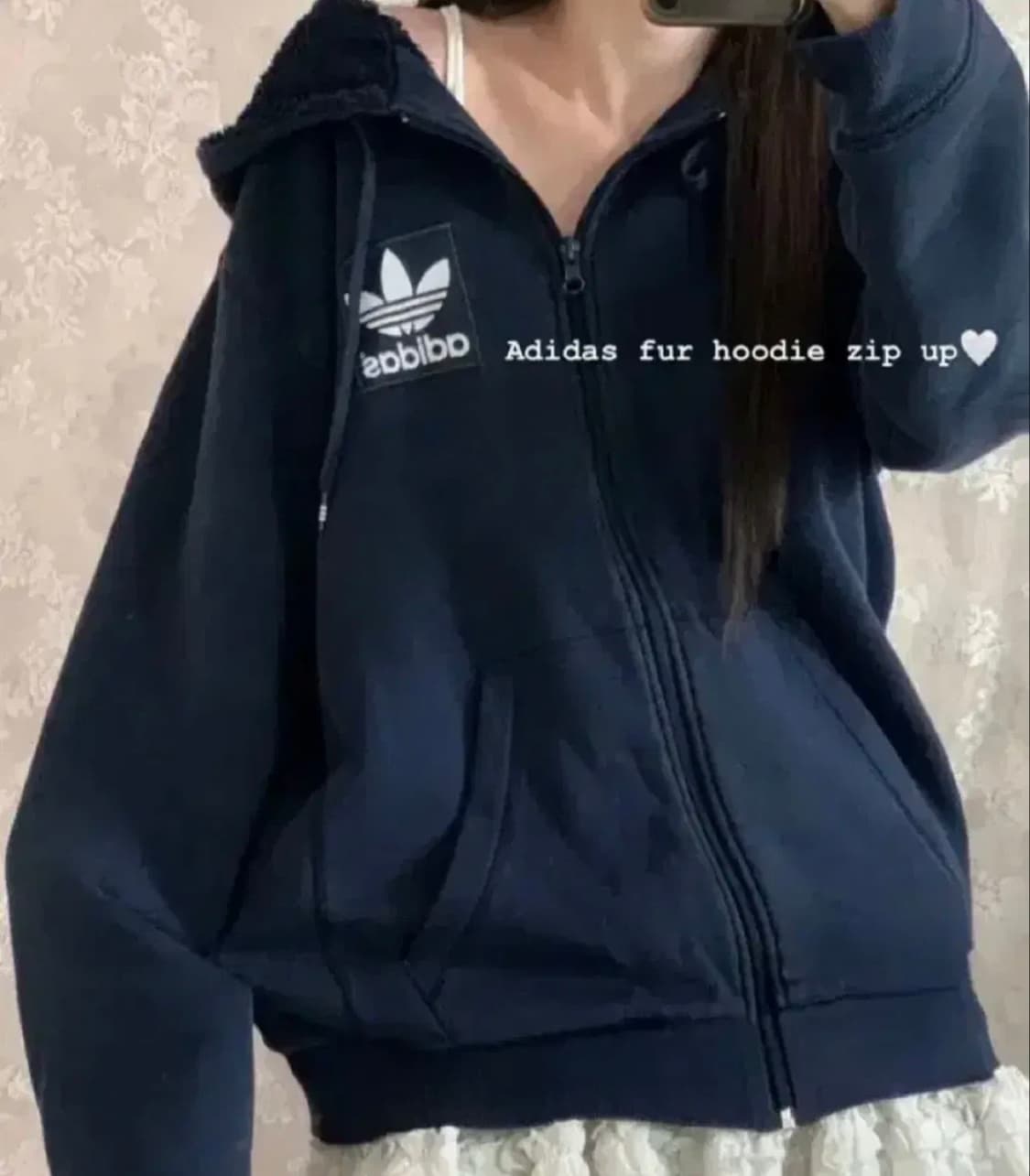 버터플라이 빈티지 아디다스 대장급 네이비 기모 자수 후드집업 100 상품이미지1