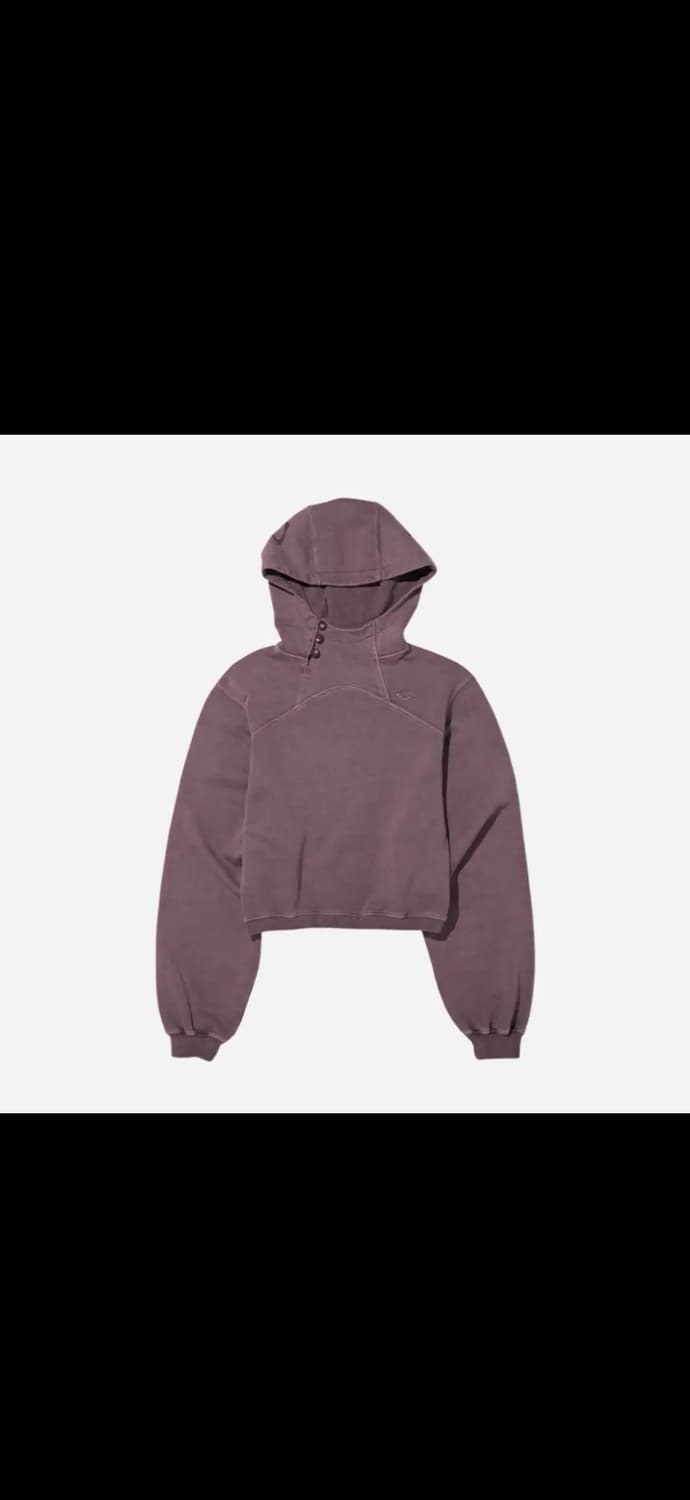 미스치프 사이드 버튼업 크롭 레드브라운 후드 맨투맨 상품이미지1