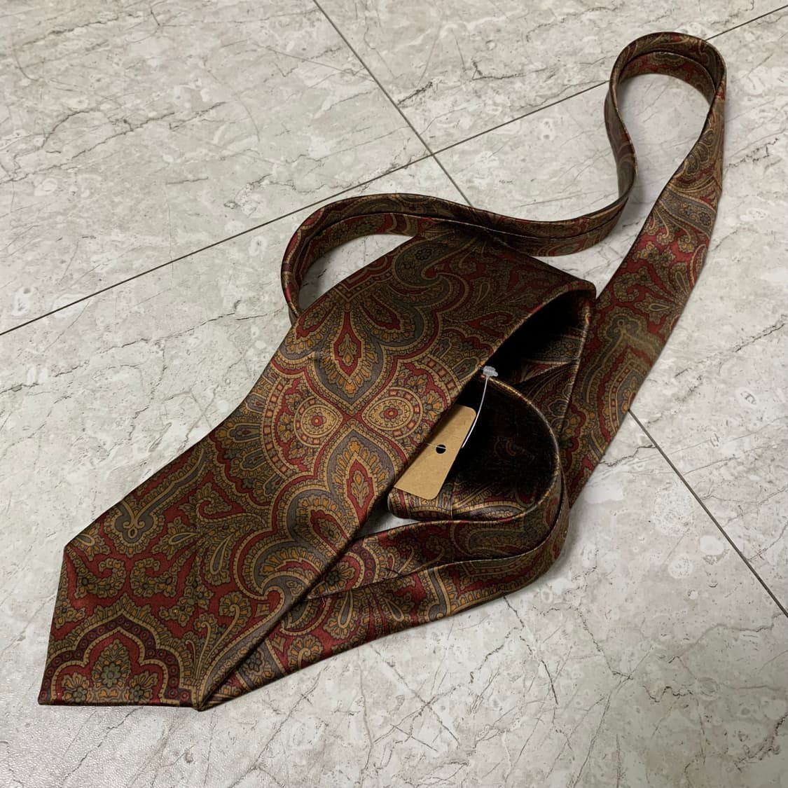 생로랑 빈티지 페이즐리 패턴 실크 넥타이 버건디 입생로랑 상품이미지5