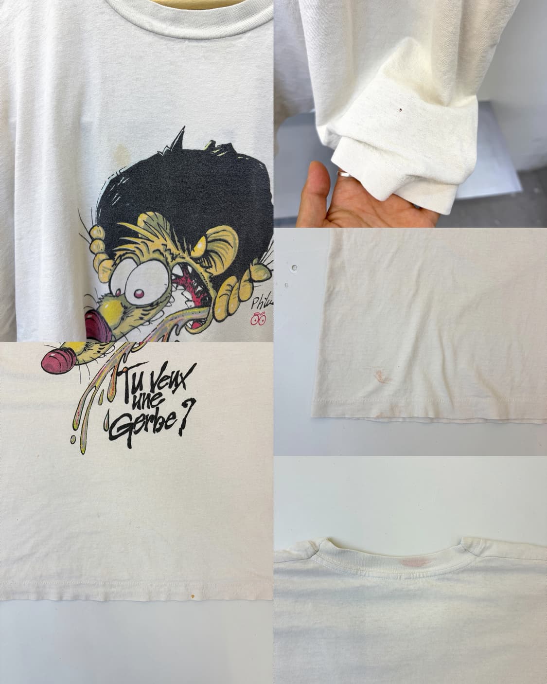 빈티지 90s Tu Veux Une Gerbe? 카툰 티 상품이미지5