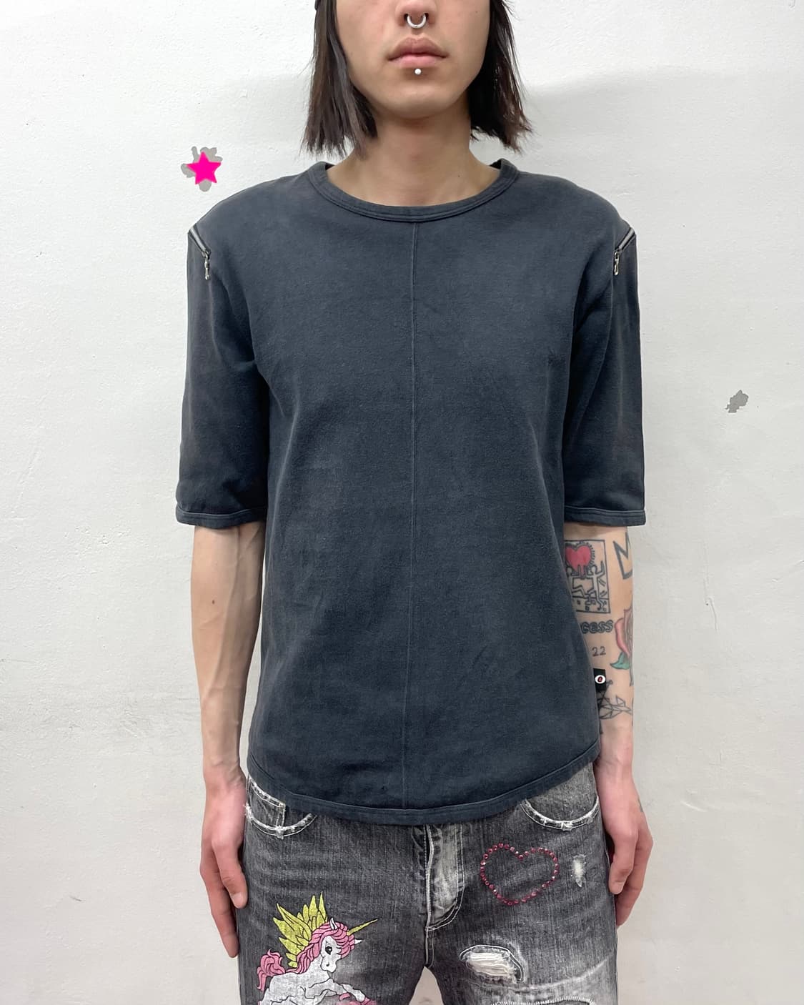 shoulder zipper gray T-shirt 상품이미지1