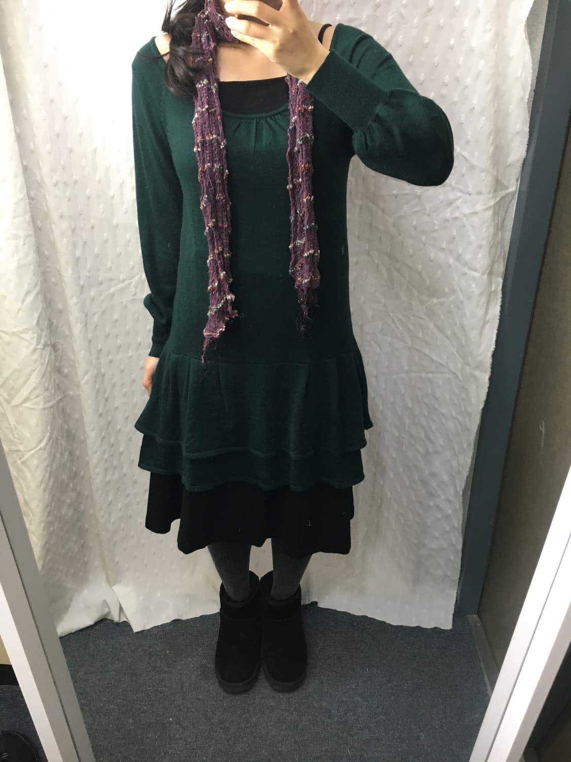 다크 그린 프릴 니트 원피스 상품이미지4