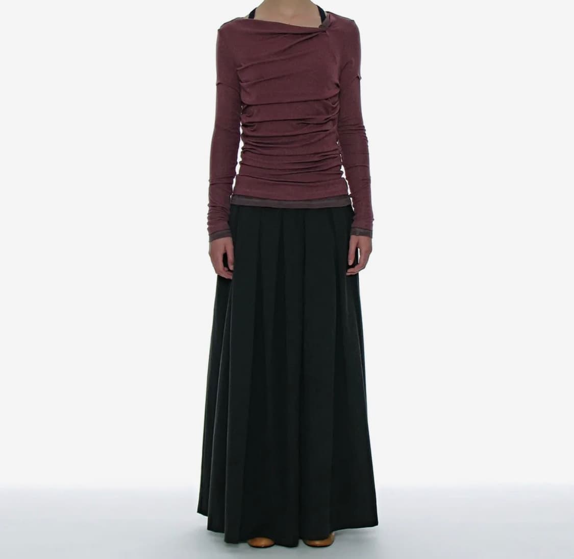 [S] 파르티멘토우먼 컷 오프 게더링 플리츠 맥시 스커트 - 차콜 상품이미지1