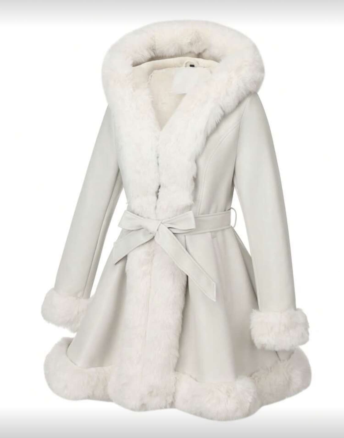 Y2k 갸루 아이보리 퍼 가죽 플레어 코트 상품이미지1