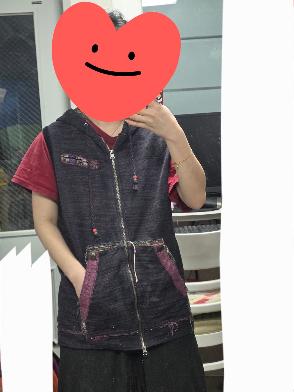 파워투더피플 일본빈티지)에스닉 히피 90s00s 모리걸 아메카지 후드조끼 상품이미지2