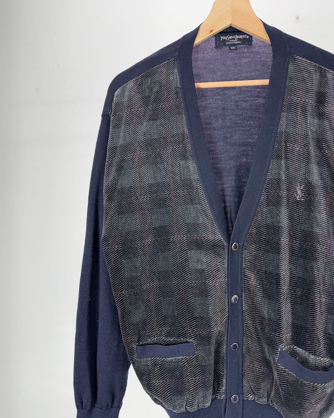이브 생로랑 뿌르옴므 90s 벨벳 네이비 투 포켓 니팅 가디건 상품이미지2