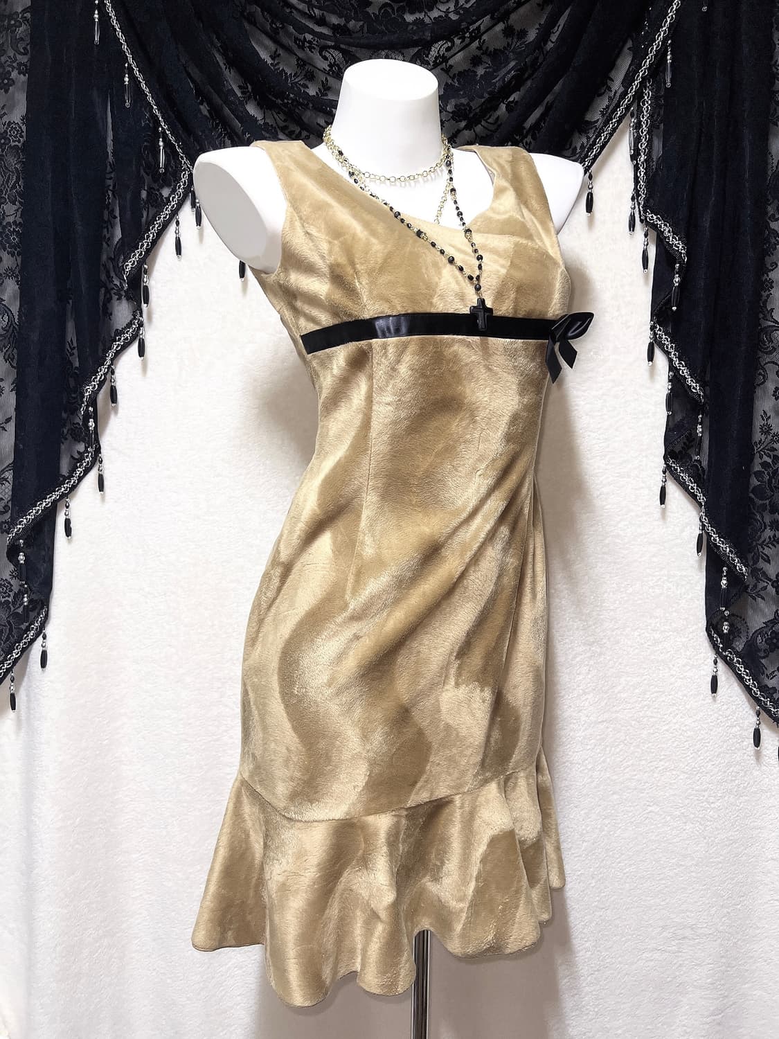 로맨틱갸루 로걀 오네 벨벳 브라운 프릴 리본드레스 원피스 라떼 파티 연말 상품이미지3