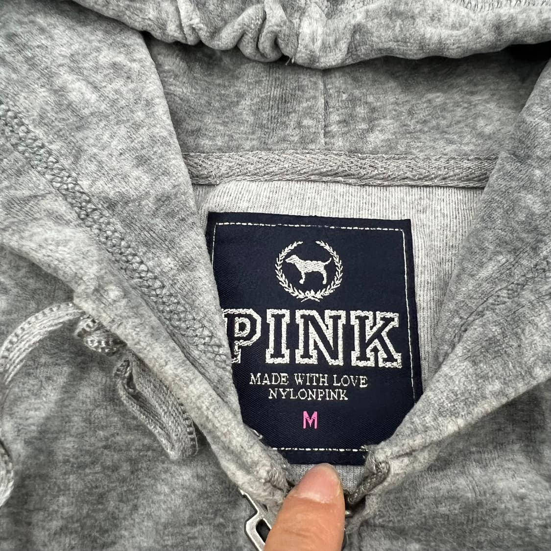 PINK 그레이 벨벳 후드집업 상품이미지2