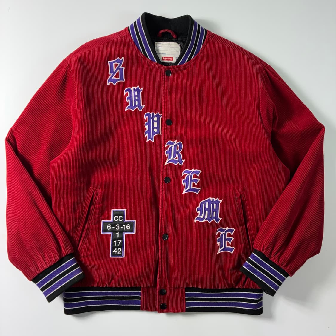 Supreme 슈프림 18F/W 올드 잉글리쉬 코듀로이 바시티 자켓 상품이미지1