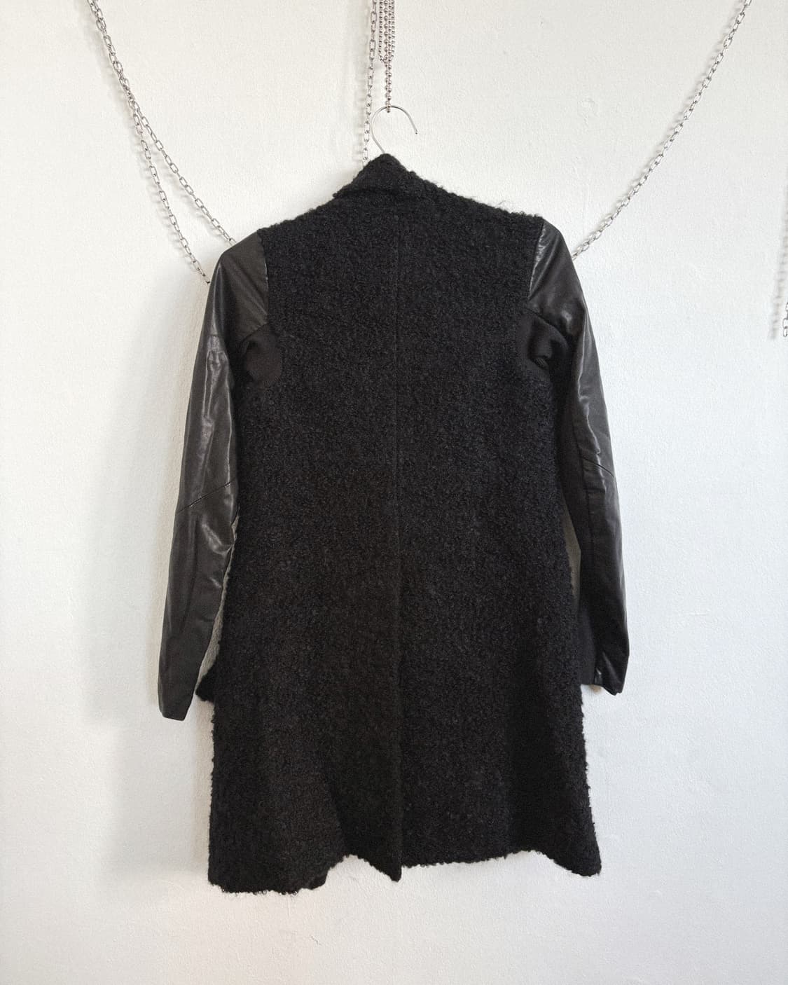 rare* 릭오웬스 사선지퍼 하이넥 모헤어 레더슬리브 코트 상품이미지7