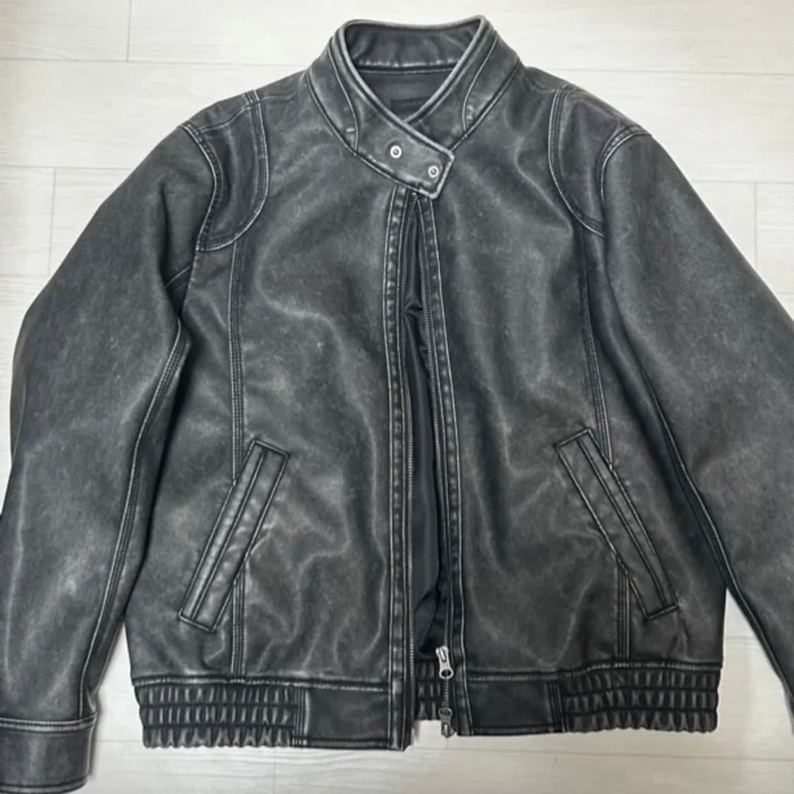 워시드 레더 블루종 점퍼 (빈티지 그레이) 상품이미지2